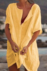 Solid Button Shorts Sleeve Cover T Shirt