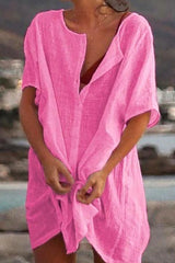 Solid Button Shorts Sleeve Cover T Shirt
