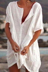 Solid Button Shorts Sleeve Cover T Shirt