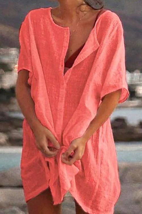 Solid Button Shorts Sleeve Cover T Shirt