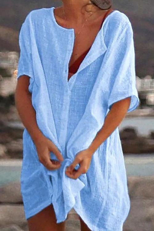 Solid Button Shorts Sleeve Cover T Shirt