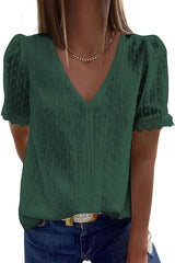 Lace V Neck Short Sleeve Blouse