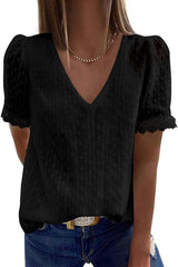 Lace V Neck Short Sleeve Blouse