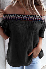 Off Shoulder Short Sleeve Loose Blouse