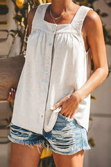 Button Square Neck Sleeveless Blouse