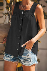 Button Square Neck Sleeveless Blouse