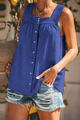 Button Square Neck Sleeveless Blouse