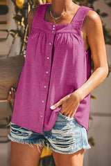 Button Square Neck Sleeveless Blouse