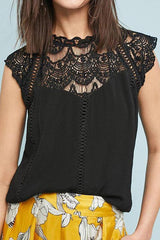 Lace Hollow O Neck Sleeveless Blouse