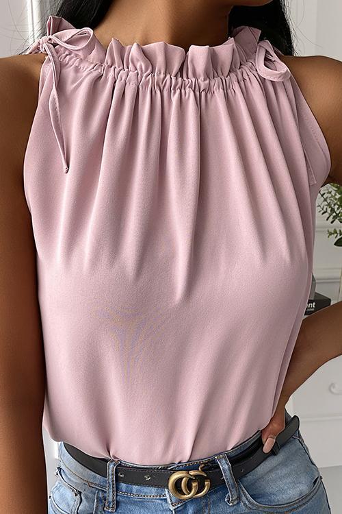 Drawstring Halter Neck Sleeveless Blouse
