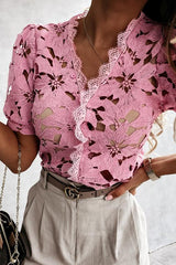 Lace Hollow Half Sleeve Blouse