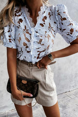 Lace Hollow Half Sleeve Blouse