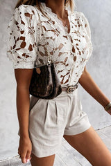 Lace Hollow Half Sleeve Blouse