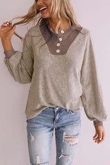 Button Neck Long Sleeve Blouse