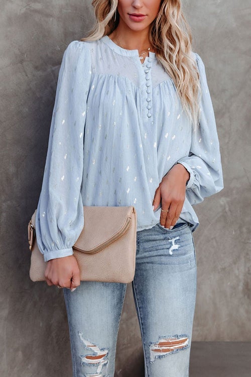 Powder Dot Lurex Button Blouse