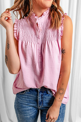Ruffle Button Cap Sleeve Tank Top