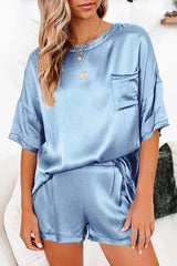 Satin Loose T Shirt Shorts Set