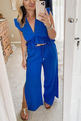 Ruffles Crop Slit Pants Set