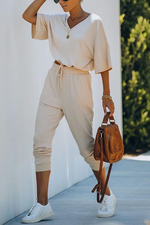 V Neck Loose T Shirt Pants Set