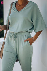 V Neck Loose T Shirt Pants Set