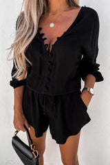 Solid Button Shirt Shorts Set