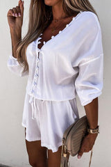 Solid Button Shirt Shorts Set