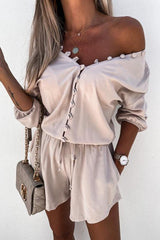 Solid Button Shirt Shorts Set