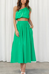 One Shoulder Crop Maxi Skirts Set