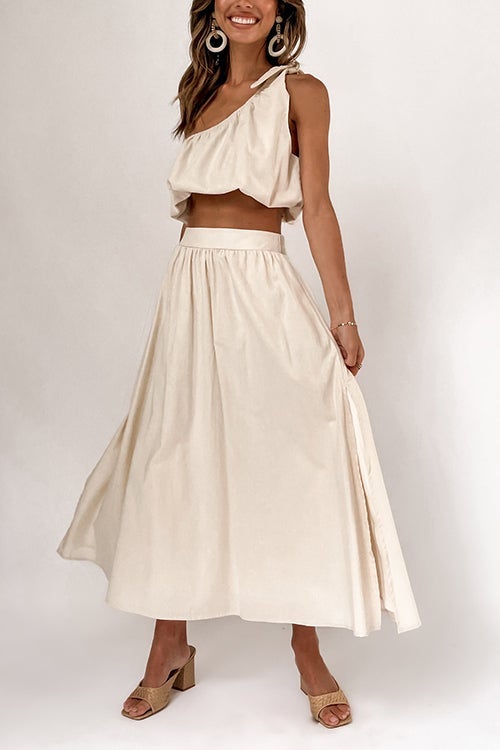 One Shoulder Crop Maxi Skirts Set