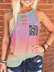 Tie-dye Printed Leopard Pocket Tank Tops