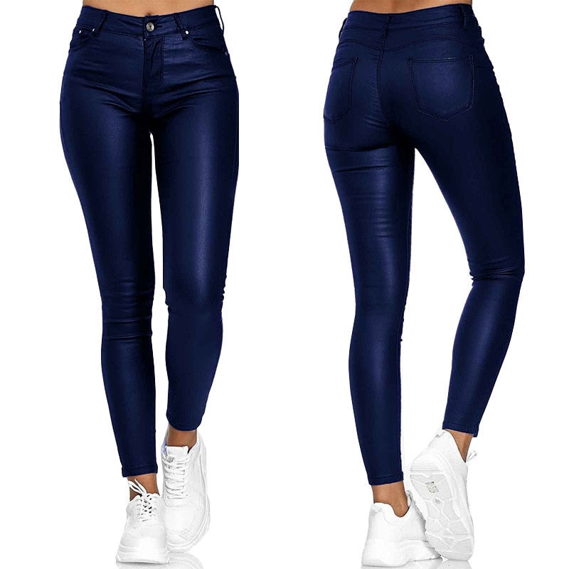 High Waist Long Sexy Stretch Bodycon PU Leather Trouser Pants