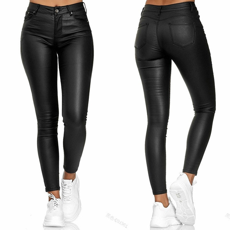 High Waist Long Sexy Stretch Bodycon PU Leather Trouser Pants