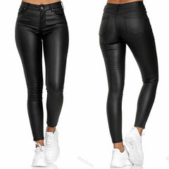 High Waist Long Sexy Stretch Bodycon PU Leather Trouser Pants