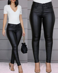 High Waist Long Sexy Stretch Bodycon PU Leather Trouser Pants