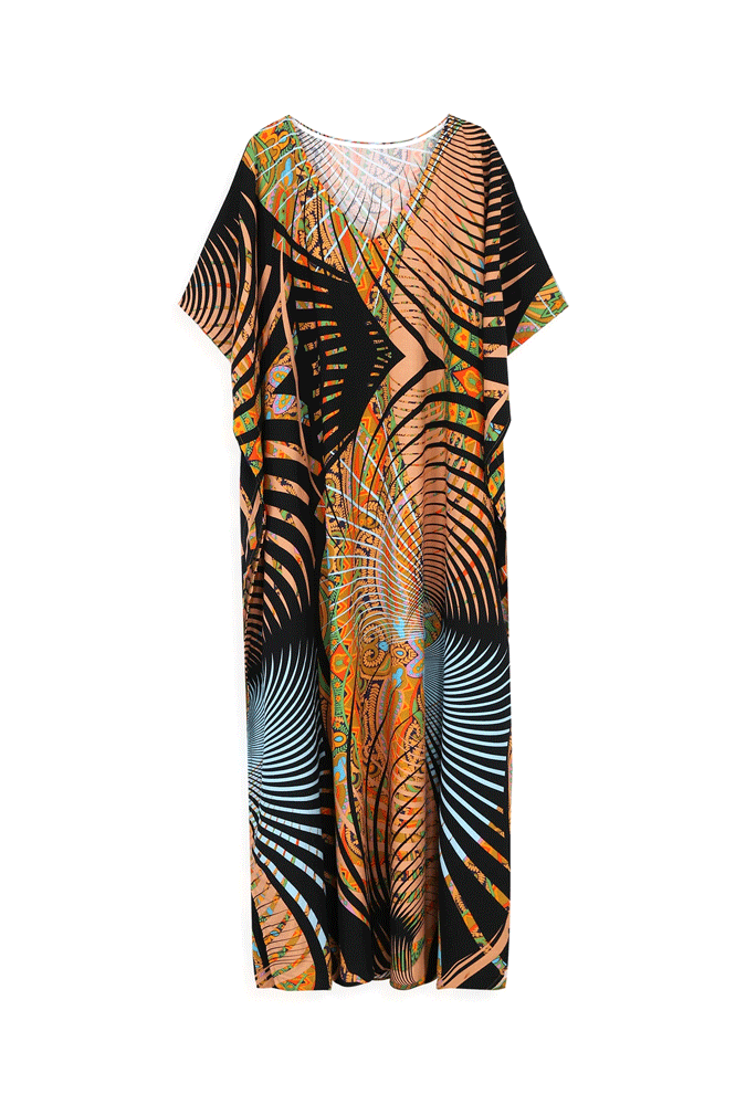 Boho Maxi Dress - Beach Dress, Kaftan Dress Danica Navy Butterfly