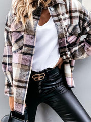 Plaid Long Sleeve Pocket Desgin Coat