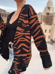 Zebra Pattern Button Knit Cardigan Coat
