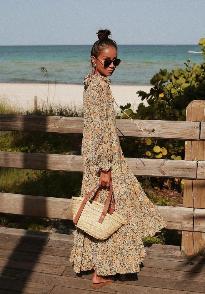 Toes in the Sand Floral Print Maxi Dress-