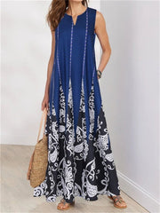 Women's Sleeveless V-neck Milk Silk Print Sleeveless Temperament Dress Red Black White S M L XL 2XL