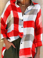 Button Up Plaid Print Loose Shirt