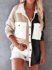 Double Front Pocket Button Down Fleece Shacket