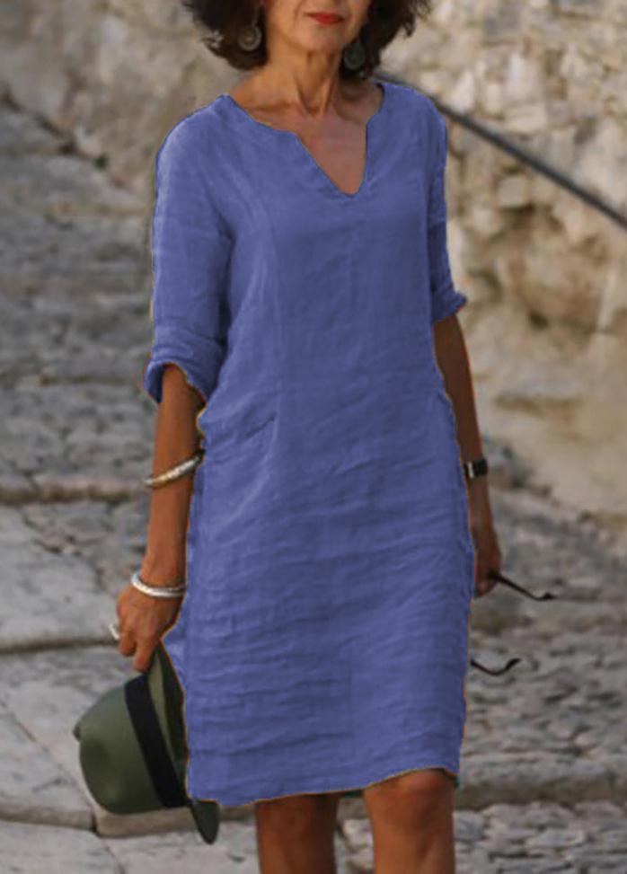 Casual Solid Color V Neck Dress