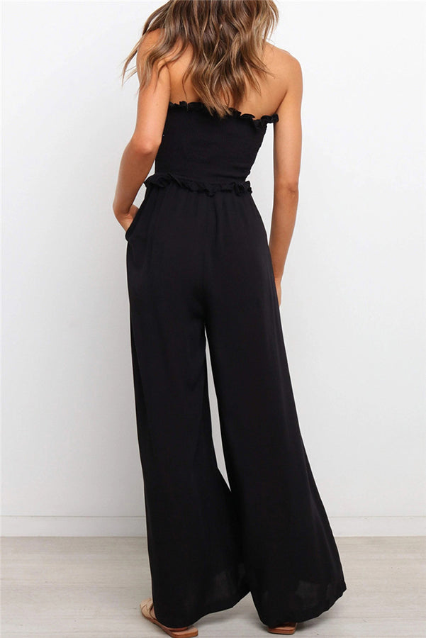 Miller Strapless Ruffles Smocked Pocketed Wide Leg Jumpsuit