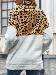 Zipper Up Printed Plush Sweatshirt
