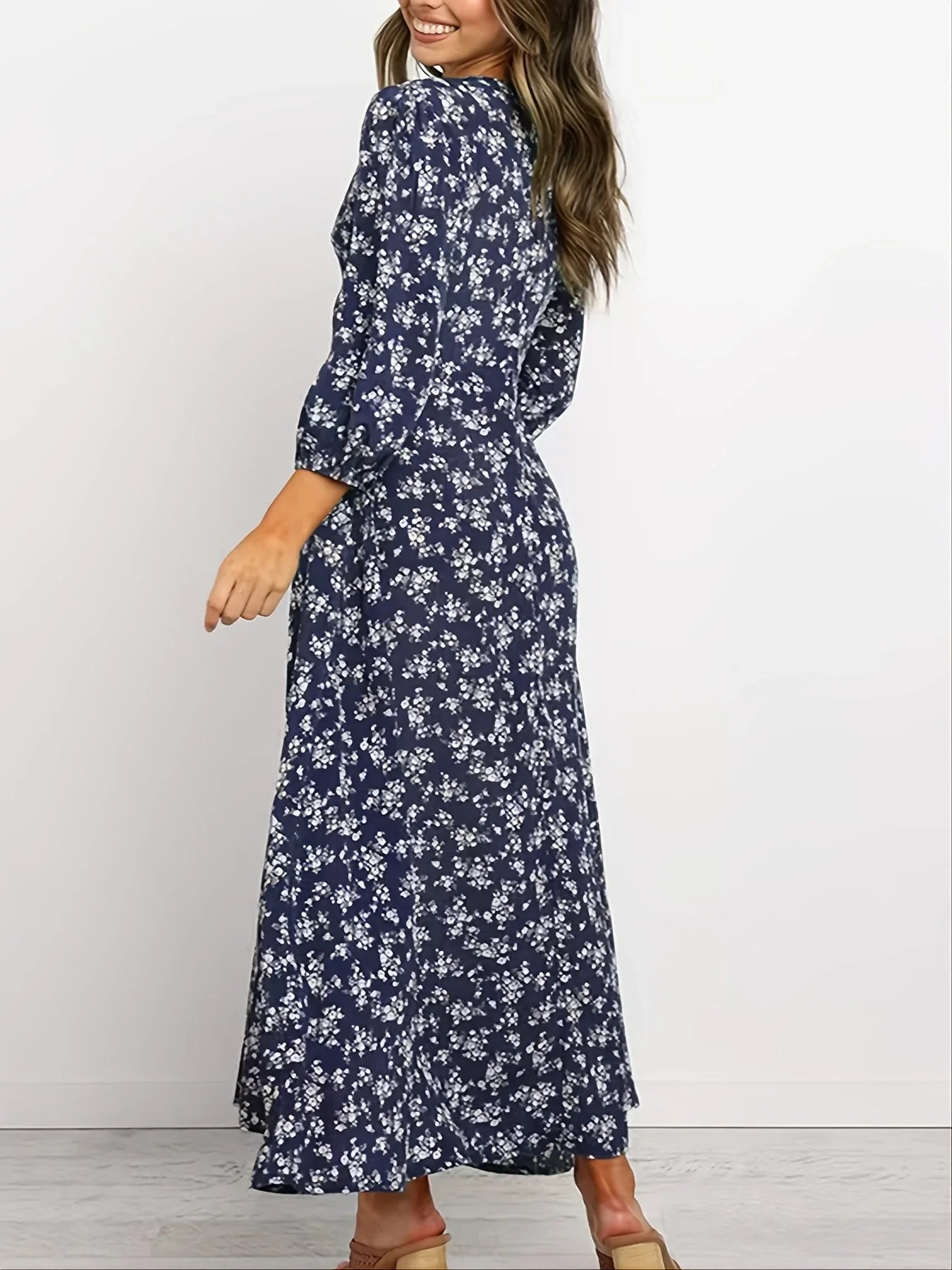 Vintage Ditsy Floral Lantern Long Sleeve Dress