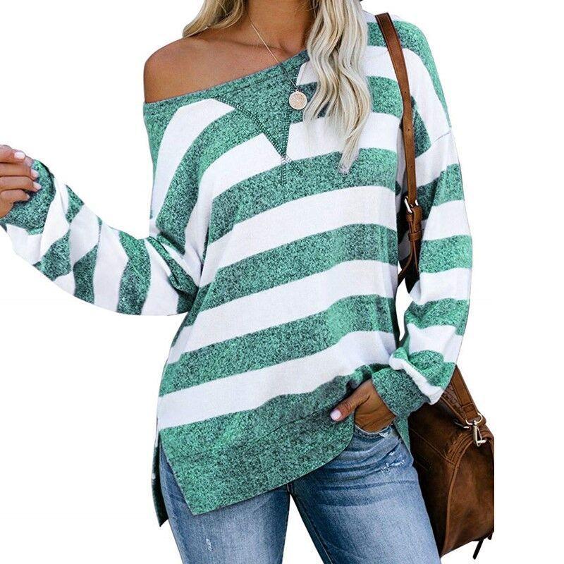 Off Shoulder Stripped Long Sleeve Casual Tops