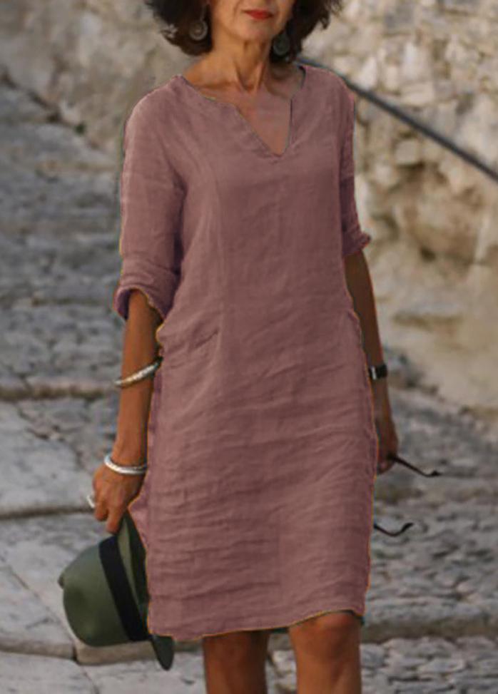 Casual Solid Color V Neck Dress