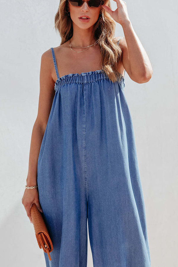 True To You Denim Pocketed Wide Leg Jumpsuit