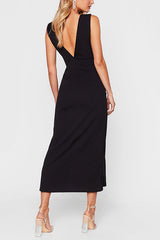 Plunging V Neck Slit Midi Dress