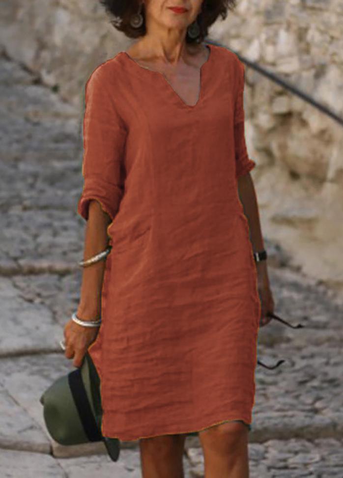 Casual Solid Color V Neck Dress